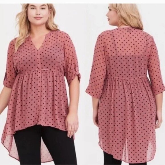 NWOT Lexie Dusty Rose Polka Dot Chiffon Hi-Lo Babydoll Tunic Size 6X (30/32) - Picture 5 of 5